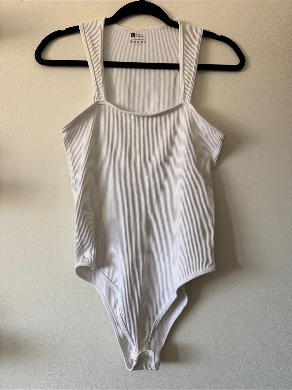 Ribbed Sleeveless Compression One-Piece Bodysuit|White|Large|EUC